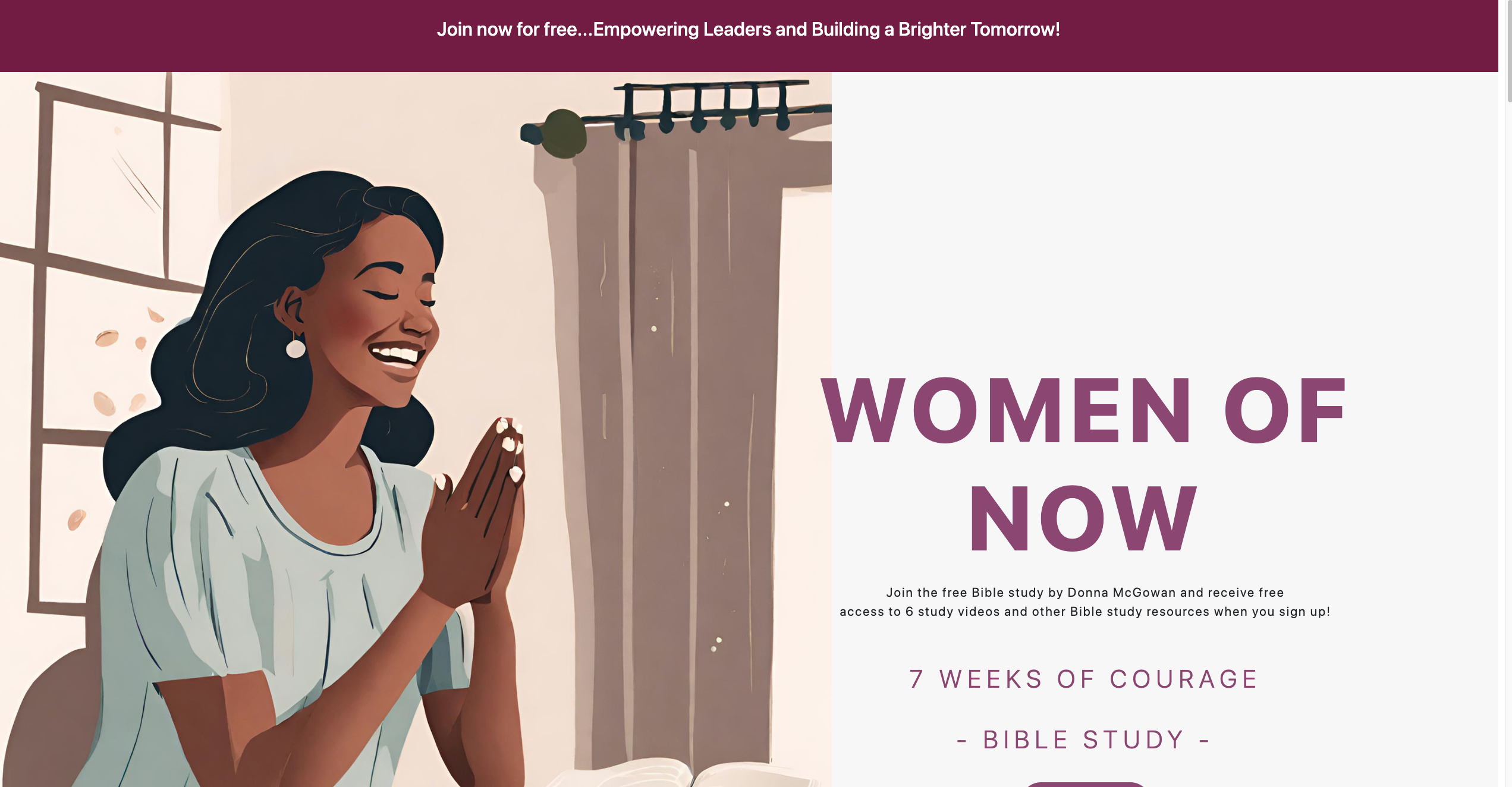 Women of Now 7 Weeks of Courage landing page journal screenshot