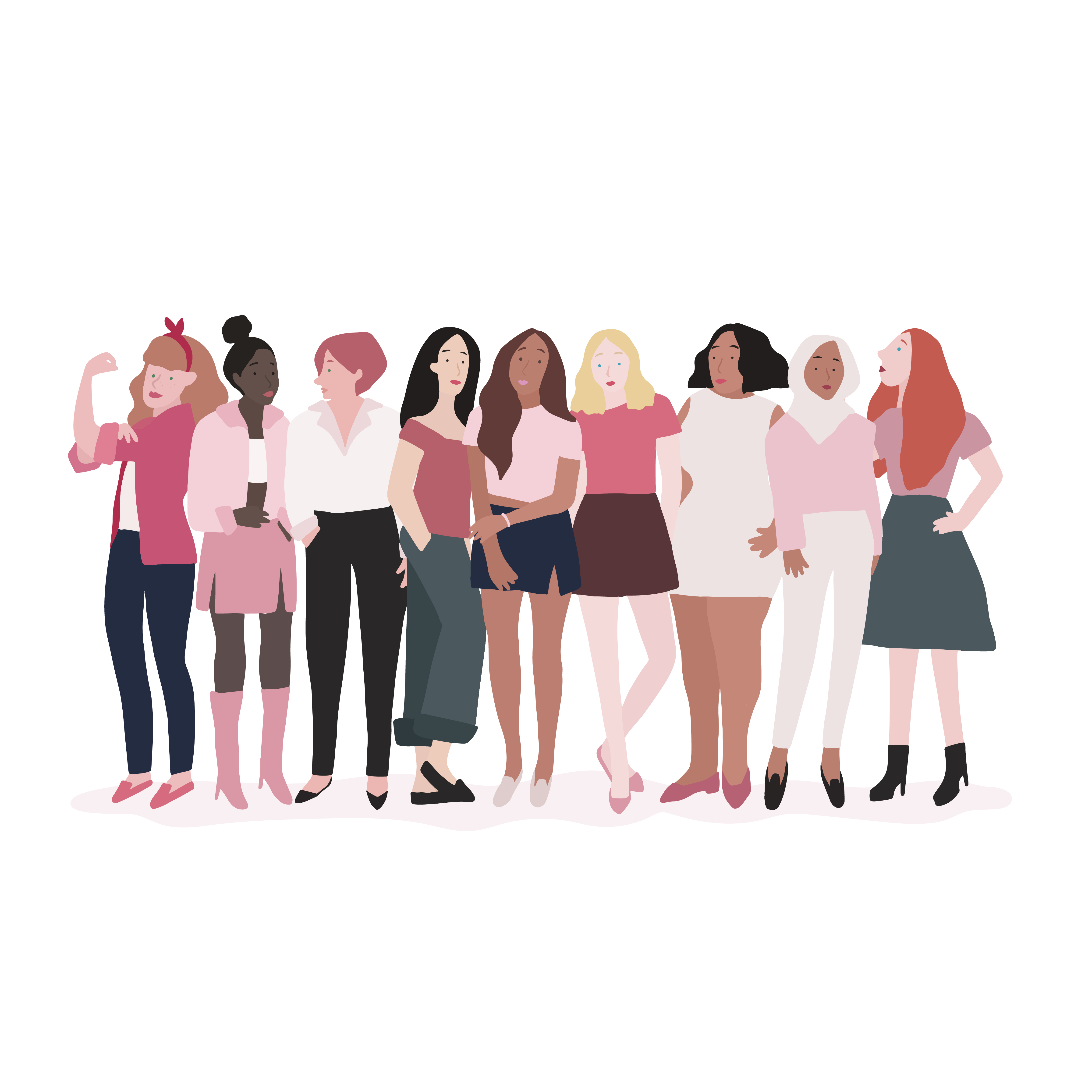 A group of smiling women gathered together.